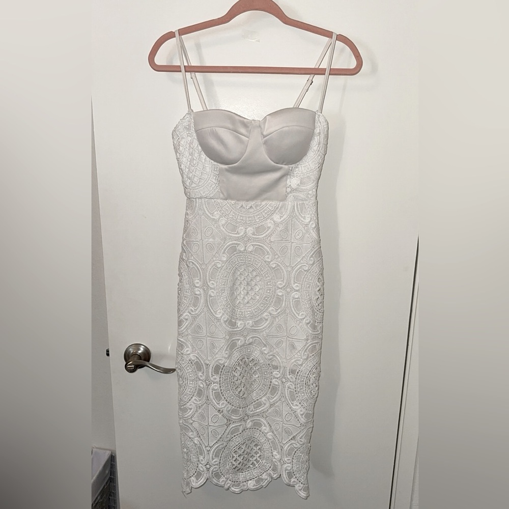 Madison Square White Lace Midi Dress Size XS w/ Corset Top & Adjustable Straps